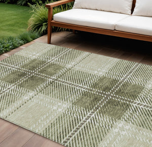 Homeroots 3' Stylish Artichoke Green Brown Ivory Plaid Washable Area Rug For Indoor Outdoor Spaces 8' X 10' Polyester 596306