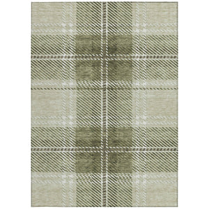 Homeroots 3' Stylish Artichoke Green Brown Ivory Plaid Washable Area Rug For Indoor Outdoor Spaces 8' X 10' Polyester 596306