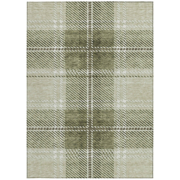 Homeroots 3' Stylish Artichoke Green Brown Ivory Plaid Washable Area Rug For Indoor Outdoor Spaces 8' X 10' Polyester 596306