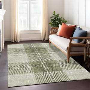 Homeroots 3' Stylish Artichoke Green Brown Ivory Plaid Washable Area Rug For Indoor Outdoor Spaces 8' X 10' Polyester 596306