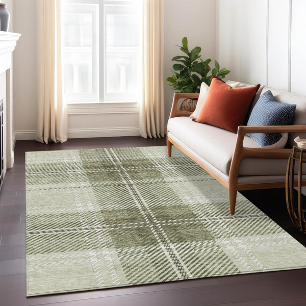 Homeroots 3' Stylish Artichoke Green Brown Ivory Plaid Washable Area Rug For Indoor Outdoor Spaces 8' X 10' Polyester 596306