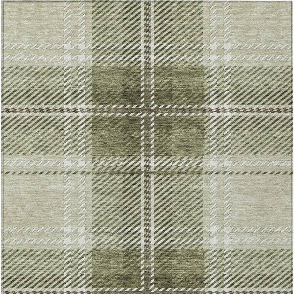 Homeroots 3' Stylish Artichoke Green Brown Ivory Plaid Washable Area Rug For Indoor Outdoor Spaces 9' X 12' Polyester 596307