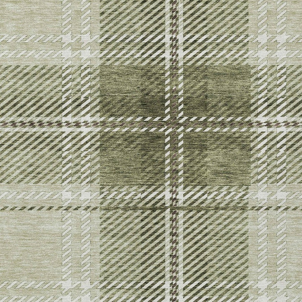 Homeroots 3' Stylish Artichoke Green Brown Ivory Plaid Washable Area Rug For Indoor Outdoor Spaces 9' X 12' Polyester 596307