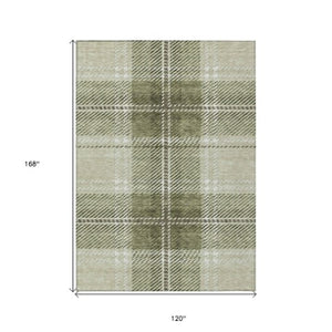 Homeroots 3' Stylish Artichoke Green Brown Ivory Plaid Washable Area Rug For Indoor Outdoor Spaces 10' X 14' Polyester 596308