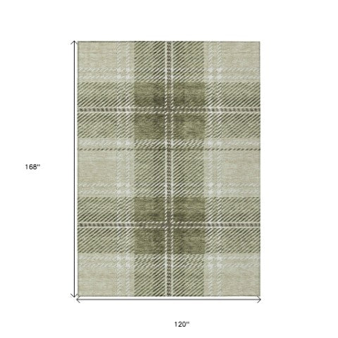 Homeroots 3' Stylish Artichoke Green Brown Ivory Plaid Washable Area Rug For Indoor Outdoor Spaces 10' X 14' Polyester 596308