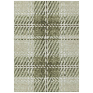 HomeRoots 5' Washable Indoor Outdoor Area Rug in Artichoke Green, Brown & Ivory Plaid for Timeless Style 10' X 14' 596308