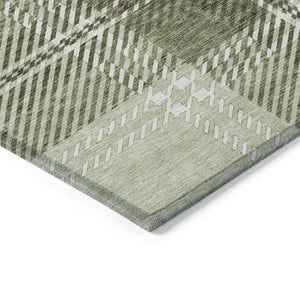 Homeroots 3' Stylish Artichoke Green Brown Ivory Plaid Washable Area Rug For Indoor Outdoor Spaces 10' X 14' Polyester 596308