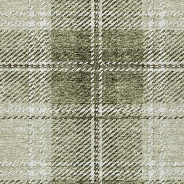 Homeroots 3' Stylish Artichoke Green Brown Ivory Plaid Washable Area Rug For Indoor Outdoor Spaces 10' X 14' Polyester 596308