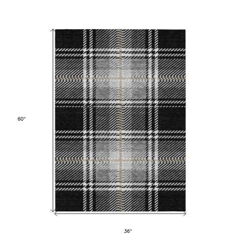 Homeroots 3' Stylish Artichoke Green Brown Ivory Plaid Washable Area Rug For Indoor Outdoor Spaces 3' X 5' Polyester 596309