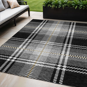 Homeroots 3' Stylish Artichoke Green Brown Ivory Plaid Washable Area Rug For Indoor Outdoor Spaces 5' X 8' Polyester 596310