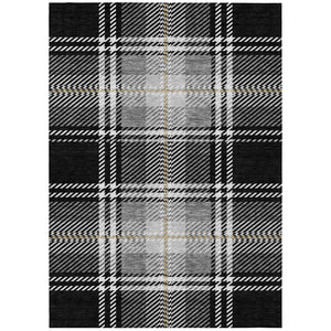 HomeRoots 5' Stylish Black Gold and Gray Plaid Indoor Outdoor Area Rug - Durable, Washable, and Versatile Design 5' X 8' 596310