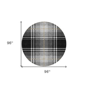 Homeroots 3' Stylish Artichoke Green Brown Ivory Plaid Washable Area Rug For Indoor Outdoor Spaces 8' Round Polyester 596311