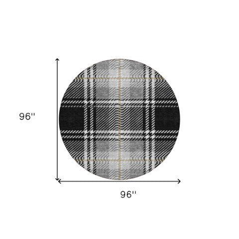 Homeroots 3' Stylish Artichoke Green Brown Ivory Plaid Washable Area Rug For Indoor Outdoor Spaces 8' Round Polyester 596311