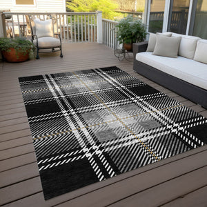 Homeroots 3' Stylish Artichoke Green Brown Ivory Plaid Washable Area Rug For Indoor Outdoor Spaces 9' X 12' Polyester 596313