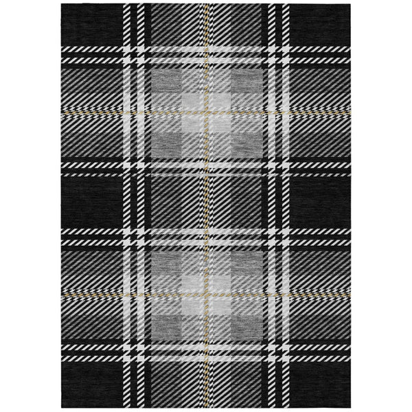 HomeRoots 5' Stylish Black Gold and Gray Plaid Indoor Outdoor Area Rug - Durable, Washable, and Versatile Design 10' X 14' 596314