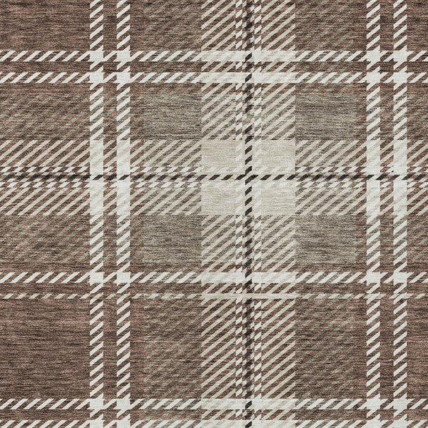 Homeroots 3' Stylish Artichoke Green Brown Ivory Plaid Washable Area Rug For Indoor Outdoor Spaces 3' X 5' Polyester 596315