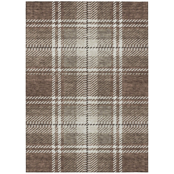 Homeroots 3' Stylish Artichoke Green Brown Ivory Plaid Washable Area Rug For Indoor Outdoor Spaces 5' X 8' Polyester 596316