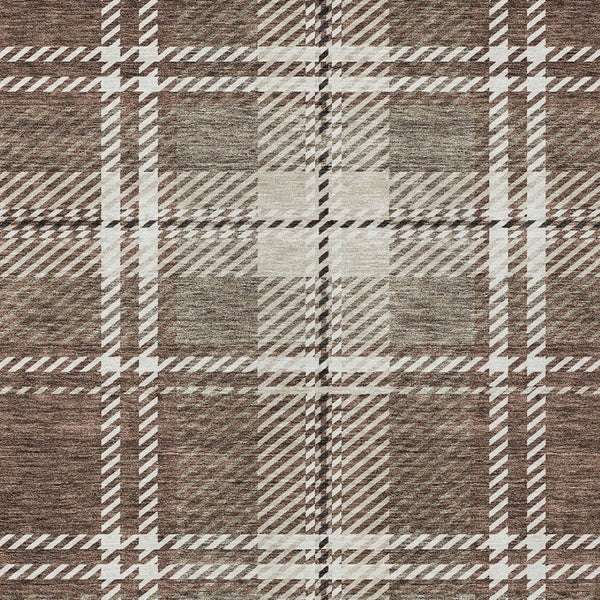 Homeroots 3' Stylish Artichoke Green Brown Ivory Plaid Washable Area Rug For Indoor Outdoor Spaces 5' X 8' Polyester 596316