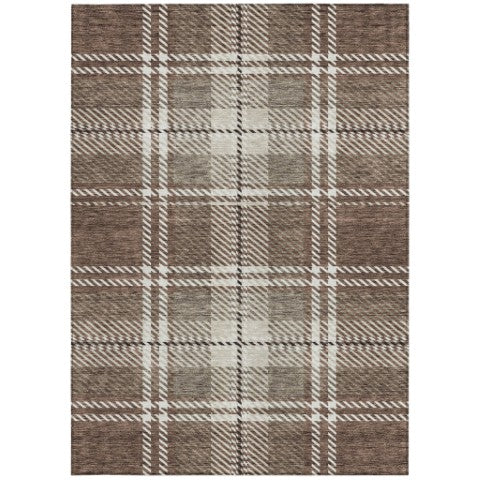 Homeroots 3' Stylish Artichoke Green Brown Ivory Plaid Washable Area Rug For Indoor Outdoor Spaces 5' X 8' Polyester 596316