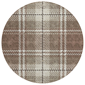 HomeRoots 5' Washable Indoor Outdoor Area Rug with Classic Brown, Black and Ivory Plaid for Durable Style 8' Round 596317