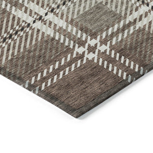 Homeroots 3' Stylish Artichoke Green Brown Ivory Plaid Washable Area Rug For Indoor Outdoor Spaces 8' X 10' Polyester 596318