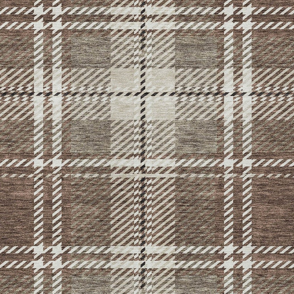 Homeroots 3' Stylish Artichoke Green Brown Ivory Plaid Washable Area Rug For Indoor Outdoor Spaces 8' X 10' Polyester 596318