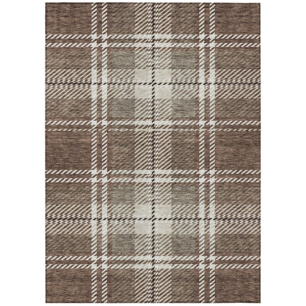 HomeRoots 9' X 12' Washable Brown, Black & Ivory Plaid Area Rug - Durable Indoor/Outdoor Style for Every Space 596319