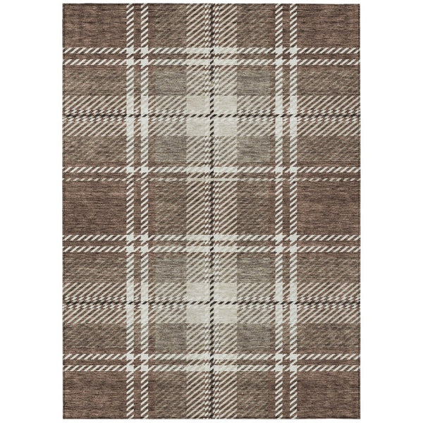 HomeRoots 9' X 12' Washable Brown, Black & Ivory Plaid Area Rug - Durable Indoor/Outdoor Style for Every Space 596319