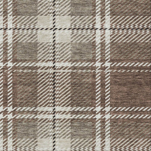 Homeroots 3' Stylish Artichoke Green Brown Ivory Plaid Washable Area Rug For Indoor Outdoor Spaces 9' X 12' Polyester 596319