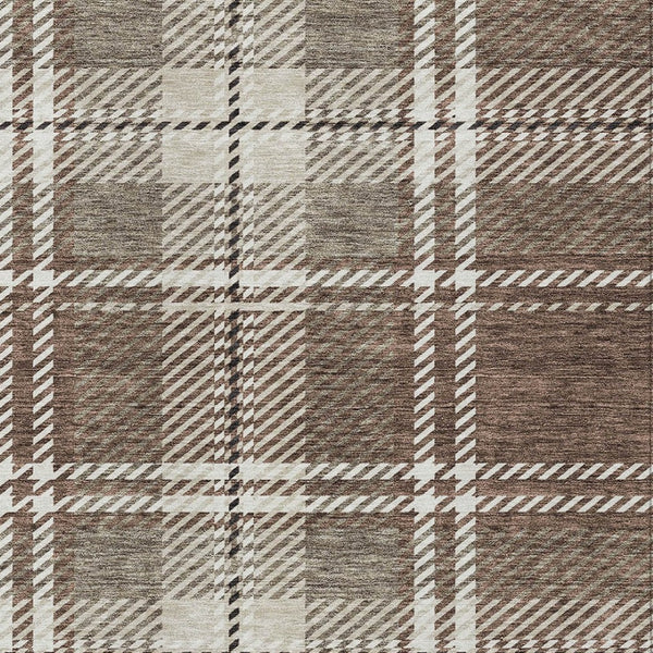 Homeroots 3' Stylish Artichoke Green Brown Ivory Plaid Washable Area Rug For Indoor Outdoor Spaces 9' X 12' Polyester 596319