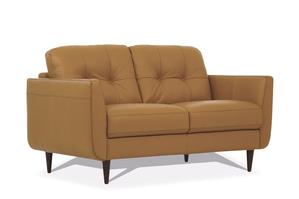 English Elm Radwan Italian Leather Loveseat Tufted Mid-century Modern Walnut Legs Living Room B2726P496933