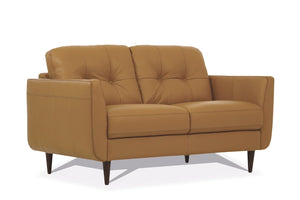 English Elm Radwan Italian Leather Loveseat Tufted Mid-century Modern Walnut Legs Living Room B2726P496933
