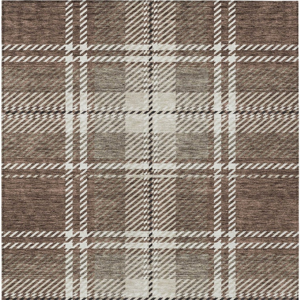 Homeroots 3' Stylish Artichoke Green Brown Ivory Plaid Washable Area Rug For Indoor Outdoor Spaces 10' X 14' Polyester 596320
