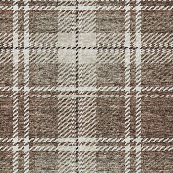 Homeroots 3' Stylish Artichoke Green Brown Ivory Plaid Washable Area Rug For Indoor Outdoor Spaces 10' X 14' Polyester 596320