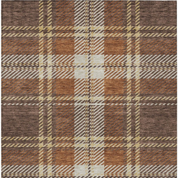 Homeroots 3' Stylish Artichoke Green Brown Ivory Plaid Washable Area Rug For Indoor Outdoor Spaces 3' X 5' Polyester 596321