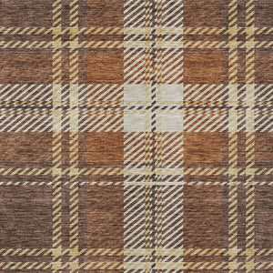 Homeroots 3' Stylish Artichoke Green Brown Ivory Plaid Washable Area Rug For Indoor Outdoor Spaces 3' X 5' Polyester 596321