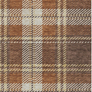 Homeroots 3' Stylish Artichoke Green Brown Ivory Plaid Washable Area Rug For Indoor Outdoor Spaces 5' X 8' Polyester 596322