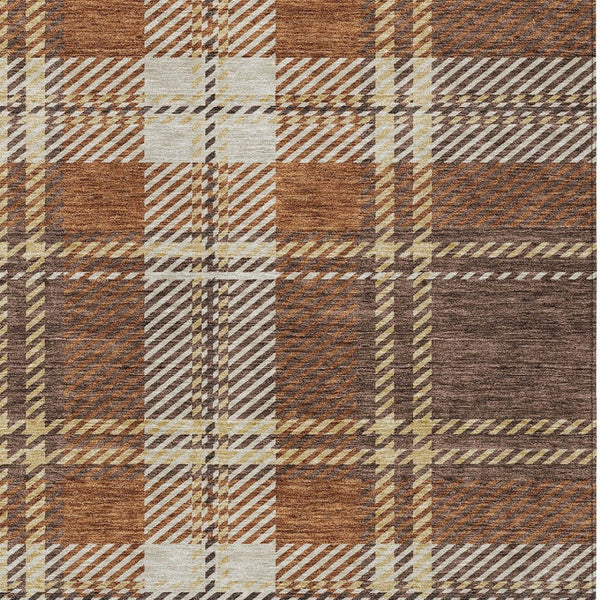 Homeroots 3' Stylish Artichoke Green Brown Ivory Plaid Washable Area Rug For Indoor Outdoor Spaces 5' X 8' Polyester 596322