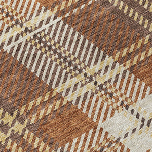 HomeRoots 5' Durable Chocolate Copper and Gold Plaid Indoor Outdoor Area Rug for Timeless Style & Comfort 5' X 8' 596322