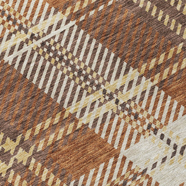 HomeRoots 5' Durable Chocolate Copper and Gold Plaid Indoor Outdoor Area Rug for Timeless Style & Comfort 5' X 8' 596322