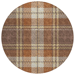 HomeRoots 5' Durable Chocolate Copper and Gold Plaid Indoor Outdoor Area Rug for Timeless Style & Comfort 8' Round 596323