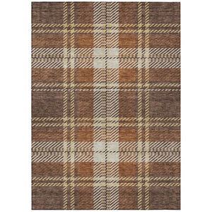 HomeRoots 5' Durable Chocolate Copper and Gold Plaid Indoor Outdoor Area Rug for Timeless Style & Comfort 8' X 10' 596324
