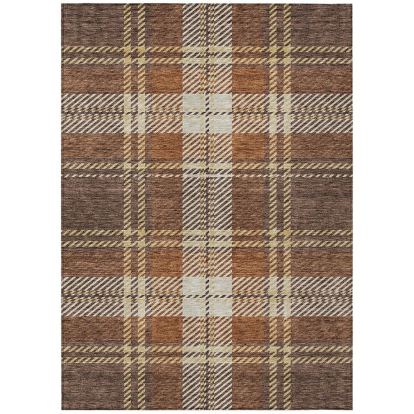HomeRoots 5' Durable Chocolate Copper and Gold Plaid Indoor Outdoor Area Rug for Timeless Style & Comfort 8' X 10' 596324