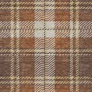 Homeroots 3' Stylish Artichoke Green Brown Ivory Plaid Washable Area Rug For Indoor Outdoor Spaces 9' X 12' Polyester 596325