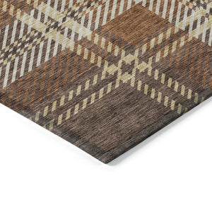 Homeroots 3' Stylish Artichoke Green Brown Ivory Plaid Washable Area Rug For Indoor Outdoor Spaces 10' X 14' Polyester 596326