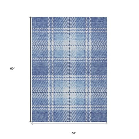 Homeroots 3' Stylish Artichoke Green Brown Ivory Plaid Washable Area Rug For Indoor Outdoor Spaces 3' X 5' Polyester 596327