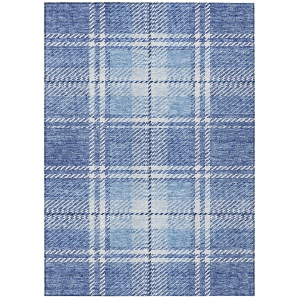HomeRoots 5' Denim Blue and Ivory Plaid Area Rug - Stylish, Durable, Washable for Indoor and Outdoor Spaces 5' X 8' 596328