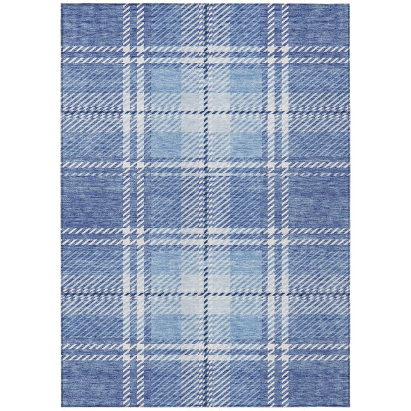 HomeRoots 5' Denim Blue and Ivory Plaid Area Rug - Stylish, Durable, Washable for Indoor and Outdoor Spaces 5' X 8' 596328