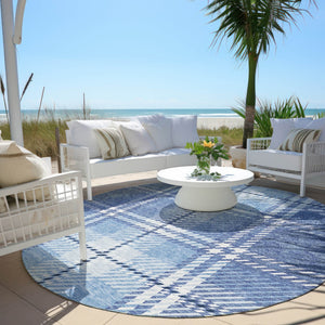 Homeroots 3' Stylish Artichoke Green Brown Ivory Plaid Washable Area Rug For Indoor Outdoor Spaces 8' Round Polyester 596329