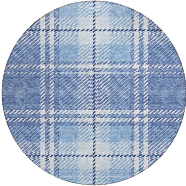 Homeroots 3' Stylish Artichoke Green Brown Ivory Plaid Washable Area Rug For Indoor Outdoor Spaces 8' Round Polyester 596329